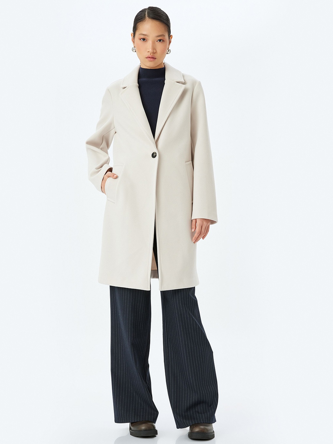 

Koton Single-Breasted Overcoat, Cream