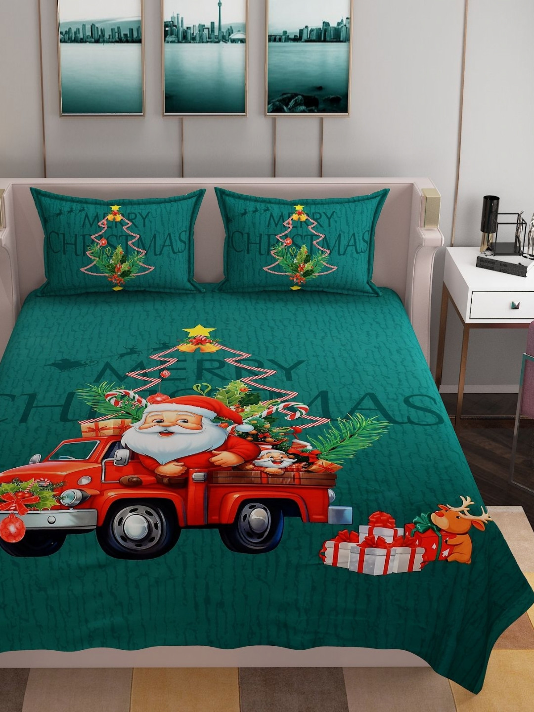 

Bromwick Green Cartoon Characters 250 TC King Bedsheet with 2 Pillow Covers