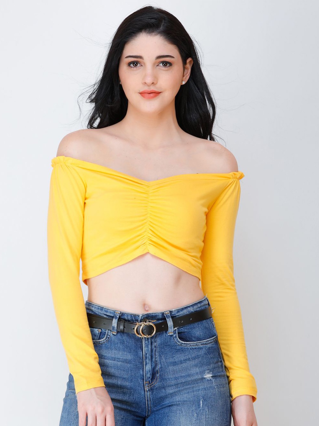 

SCORPIUS Off-Shoulder Crop Top, Yellow