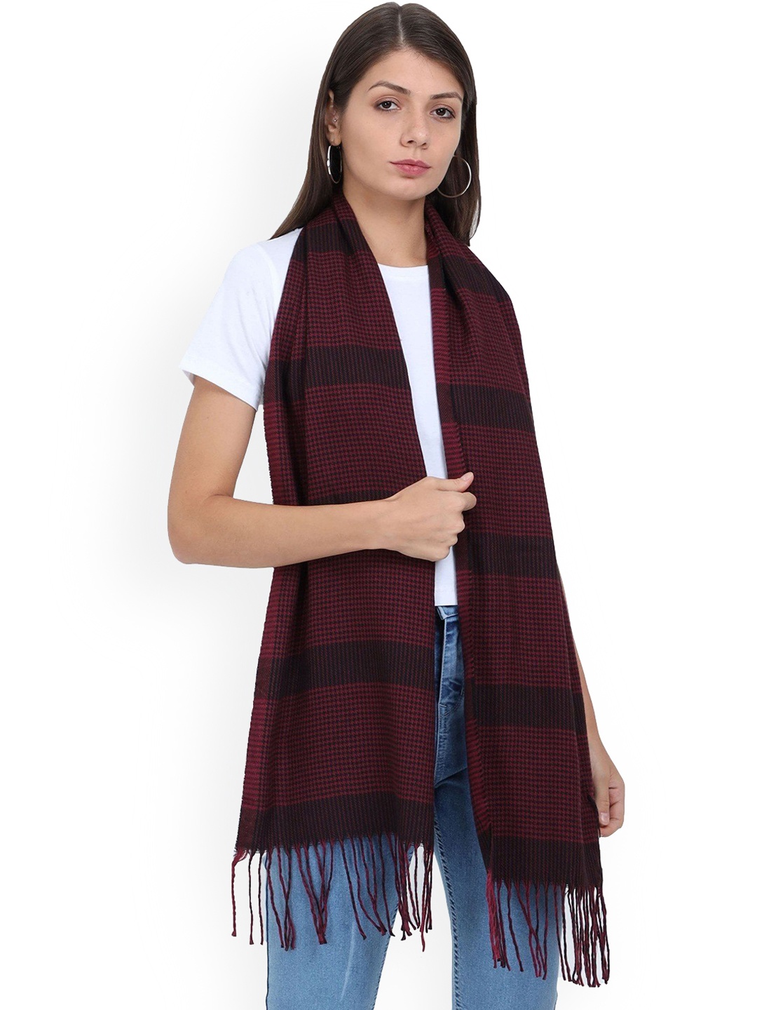 

FabSeasons Unisex Checked Acrylic Muffler, Maroon