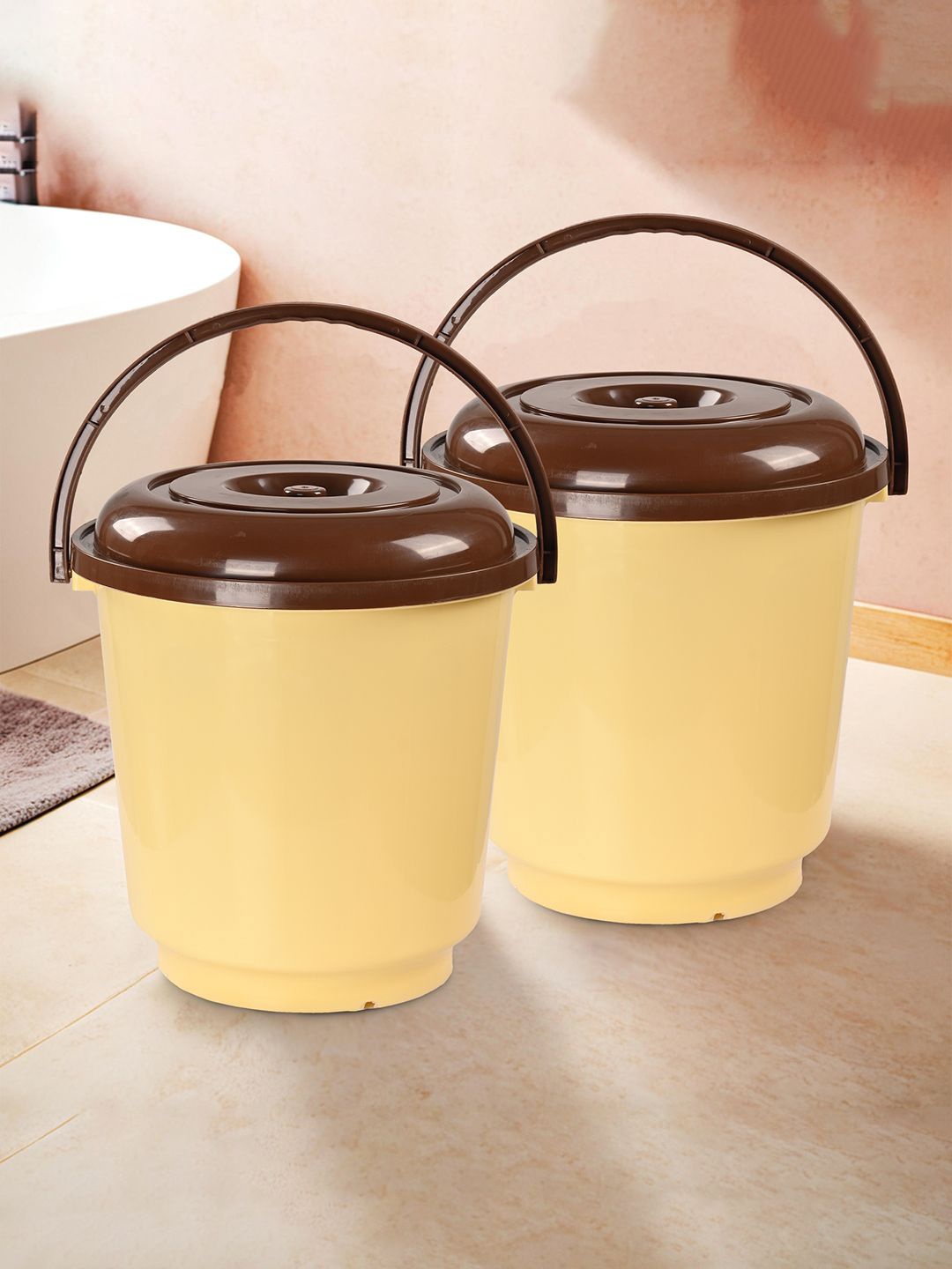 

Kuber Industries Cream-Coloured & Brown 2 Pieces Bathroom Buckets-18 L