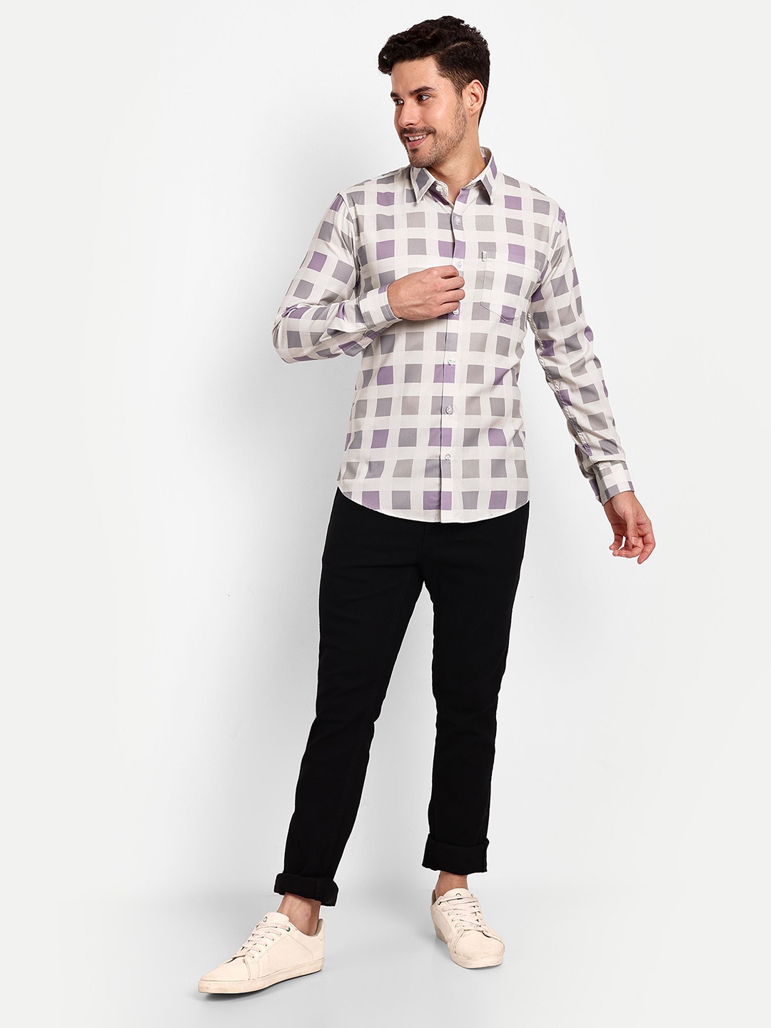 

Lewogle Men Opaque Checked Casual Shirt, Purple