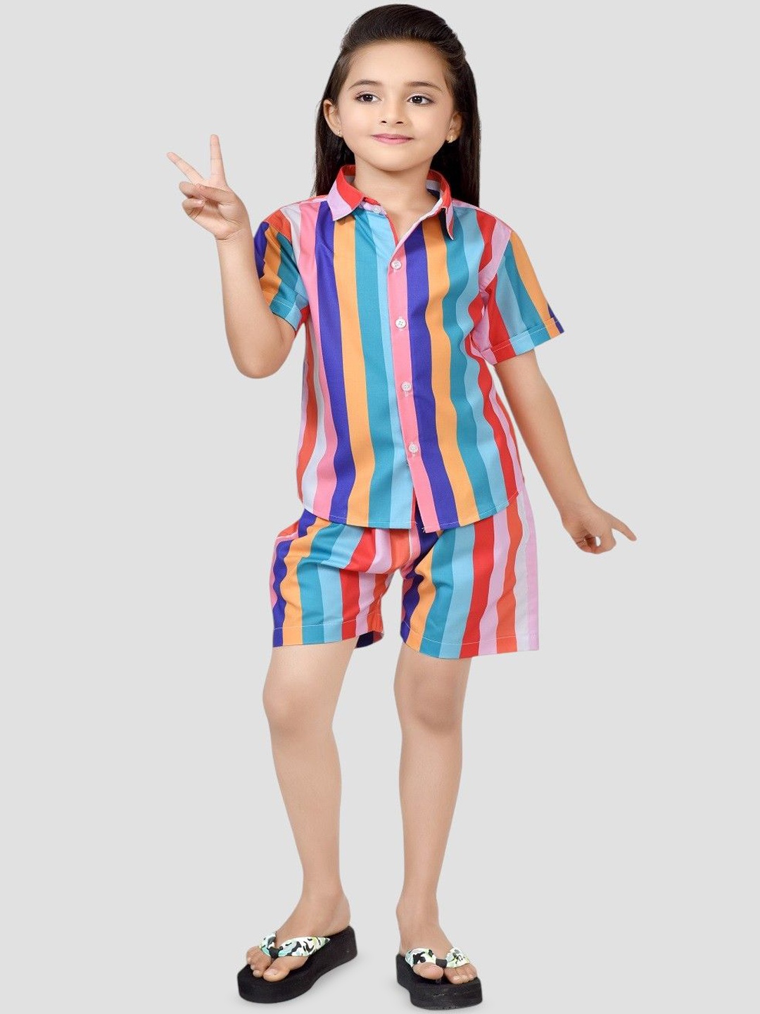 

BAESD Girls Striped Pure Cotton Shirt With Shorts Clothing Set, Blue