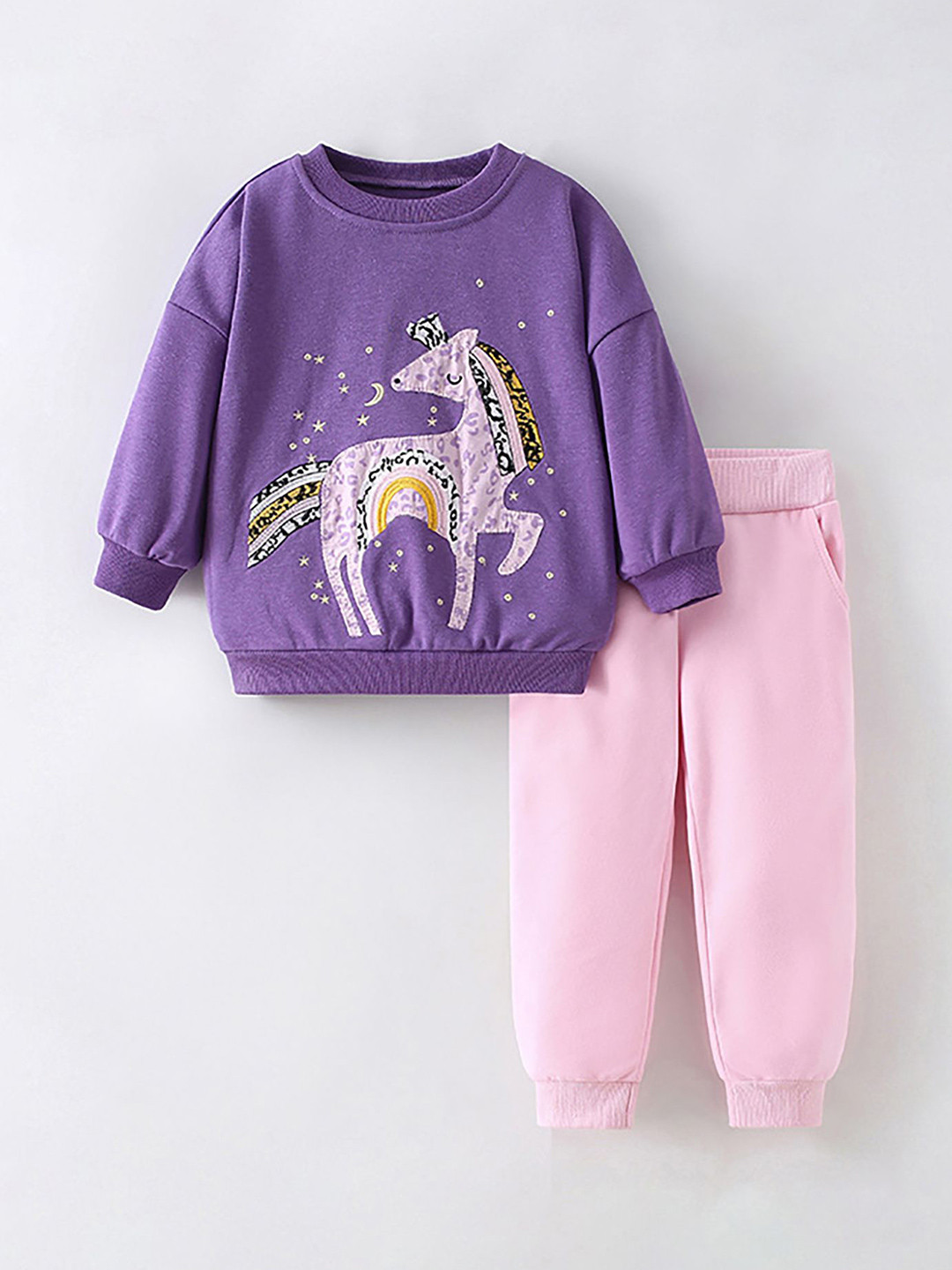 

LULU & SKY Girls Printed Sweatshirt & Trousers Night suits, Purple