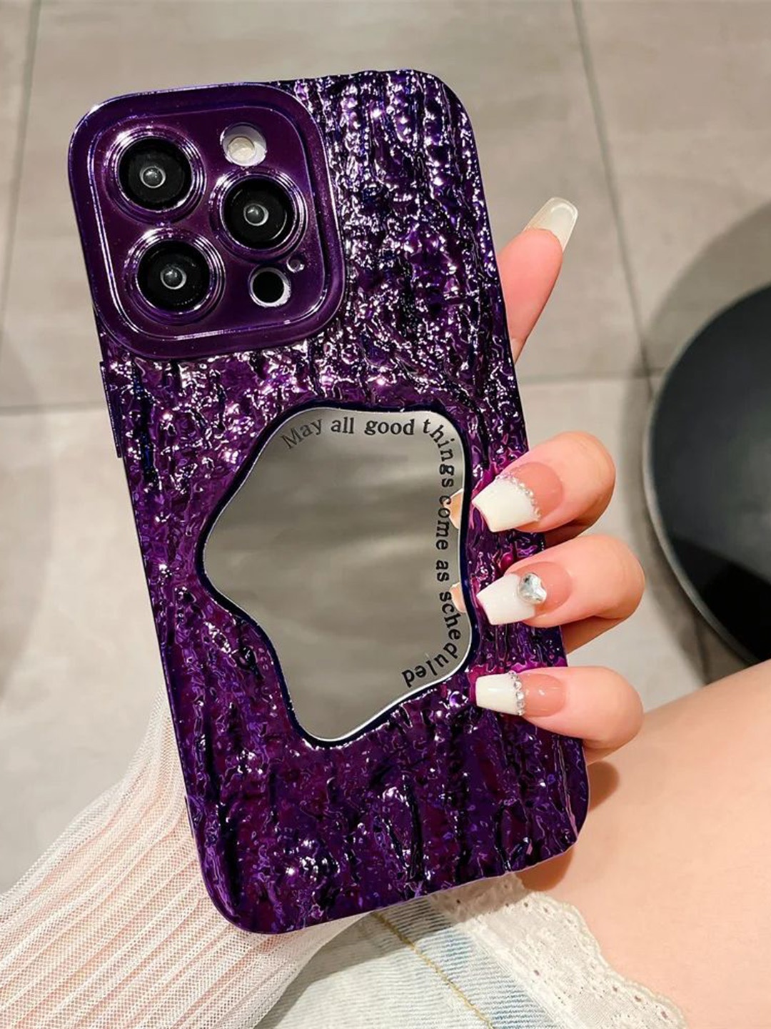 

Luxury Kase Conversational Printed iPhone 15 Pro Back Case Mobile Accessories, Purple