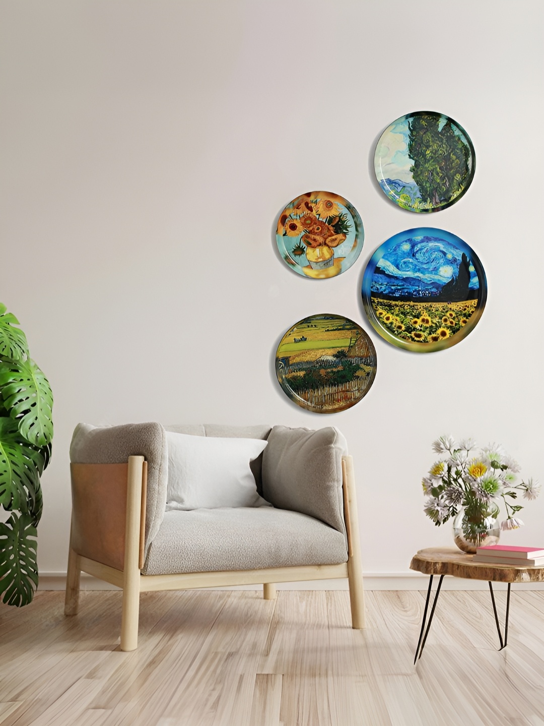 

Homspurts Blue & Yellow 4 Piece Floral Printed Wall Arts