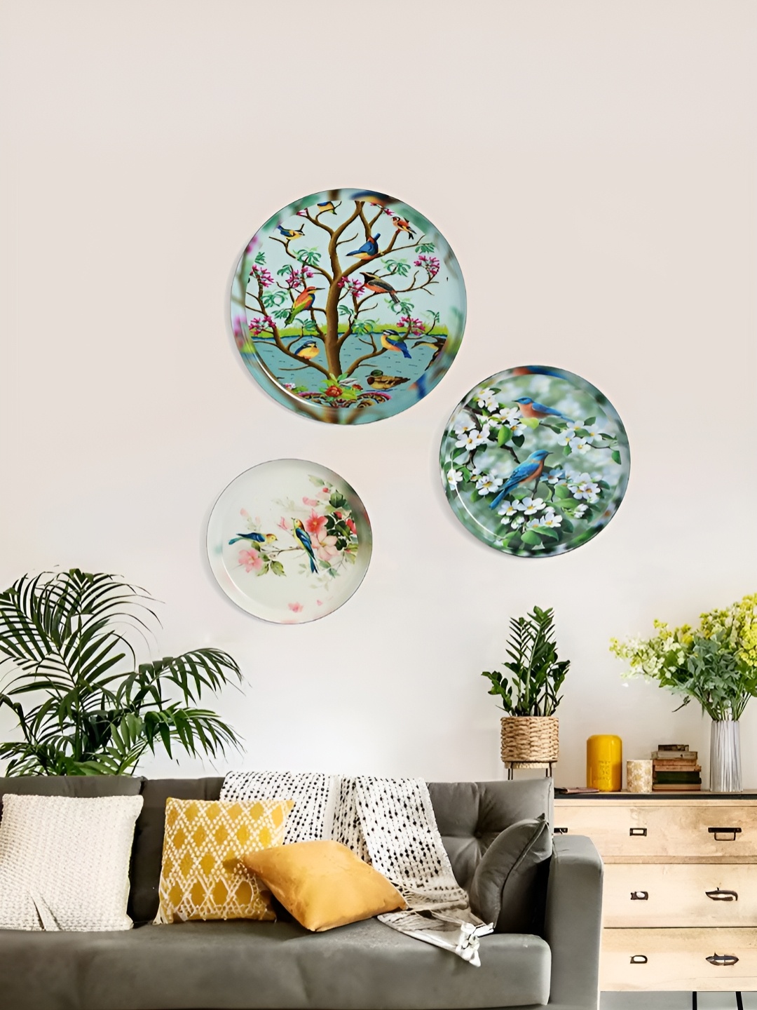 

Homspurts Natures Harmony Green & Blue 3 Piece Birds & Floral Printed Wall Arts