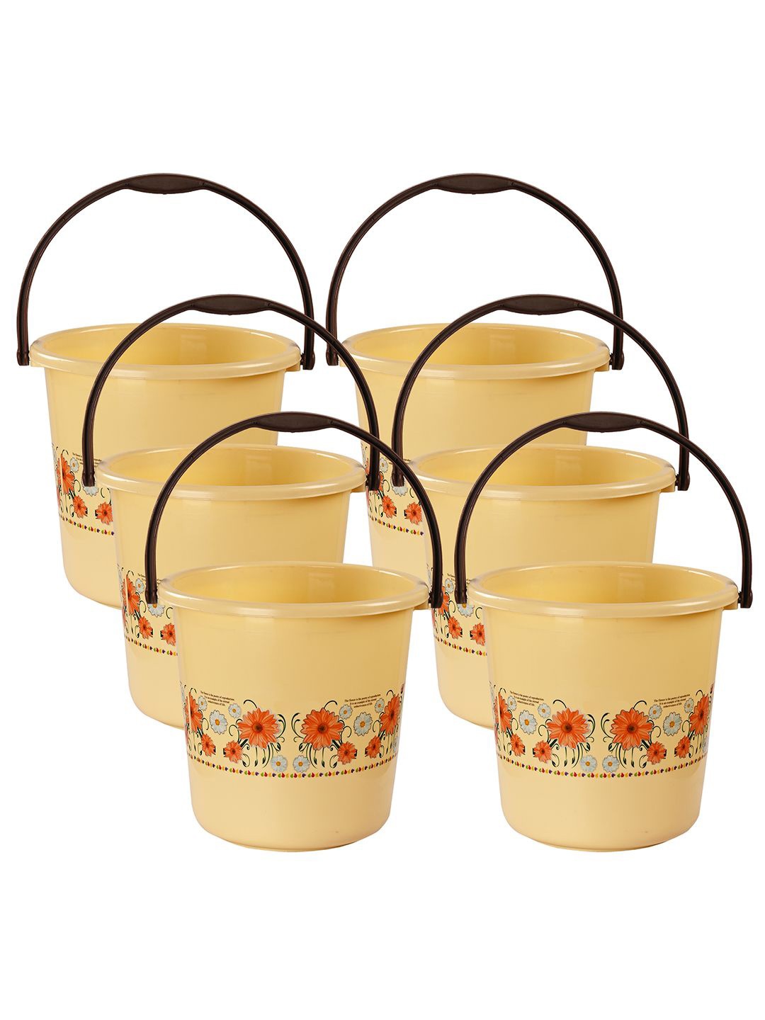 

Kuber Industries Cream-Coloured & Red 6 Pieces Floral Multi Purpose Bucket- 18 ltr