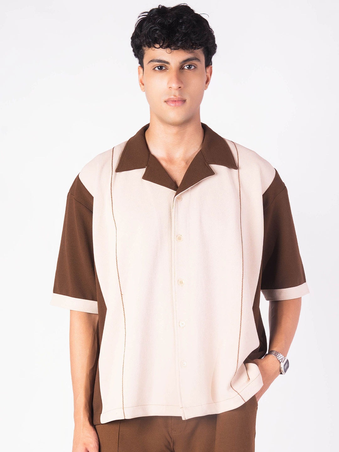 

HOP HEAD Men Cuban Collar Shirt, Beige