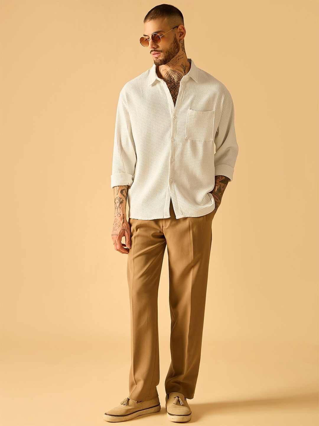 

AKS Men Standard Semi Sheer Casual Shirt, White
