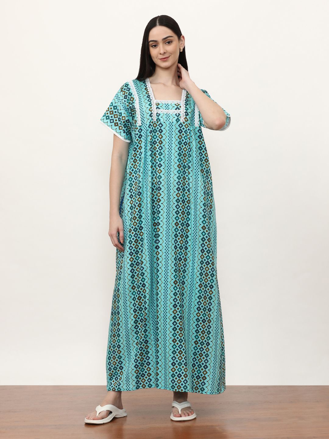 

Jaipur Kurti Printed Maxi Nightdress, Sea green