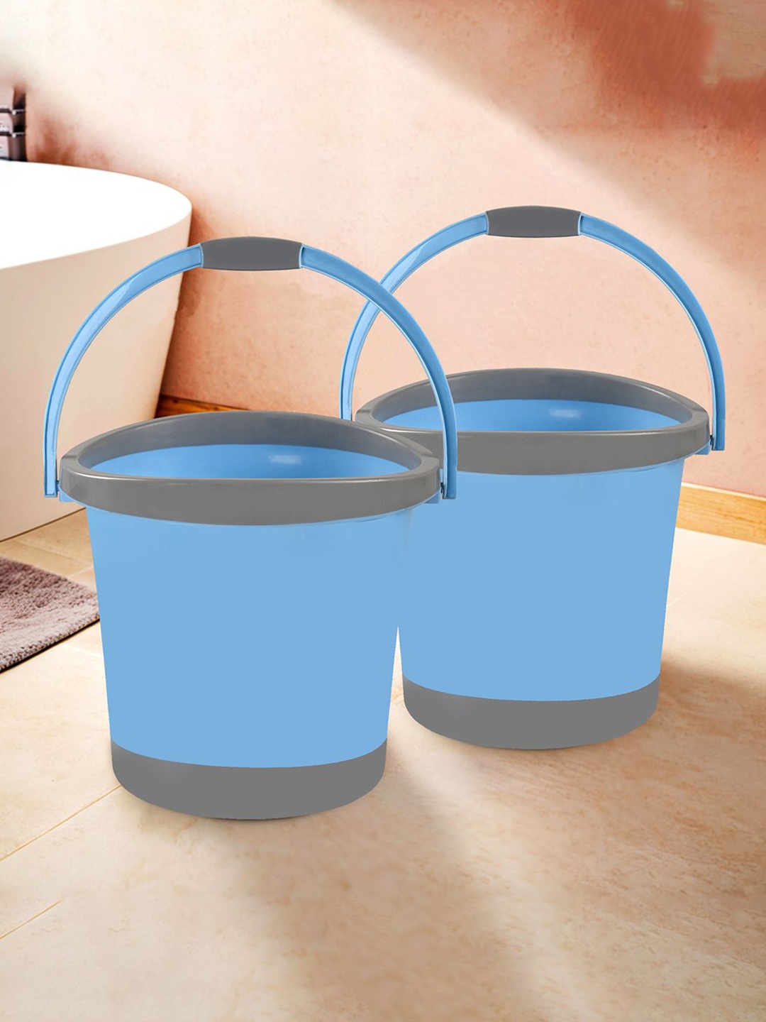 

Kuber Industries Blue & Grey 2 Pieces Lightweight Buckets With Handles 18 L Each