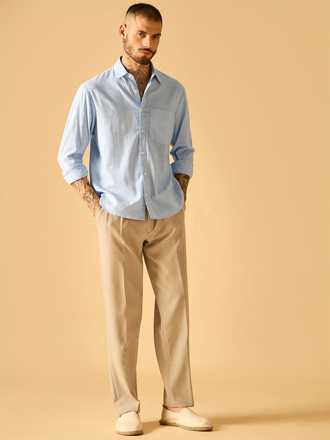 

AKS Men Standard Semi Sheer Casual Shirt, Blue