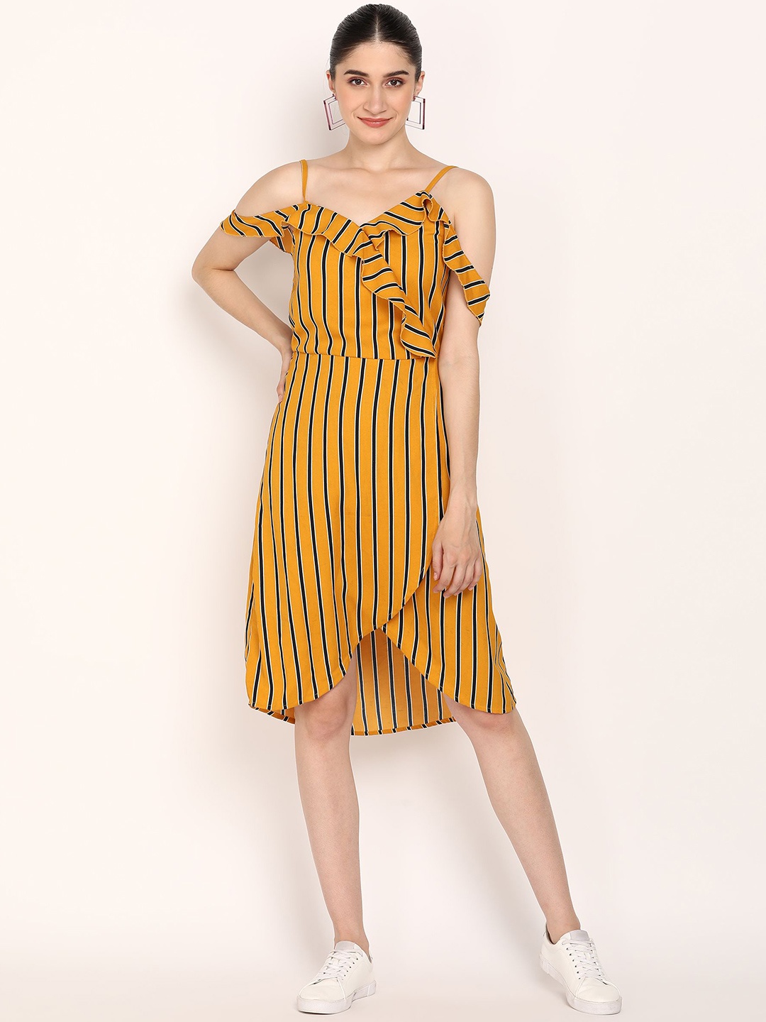 

DODO & MOA Striped Georgette Fit & Flare Dress, Mustard