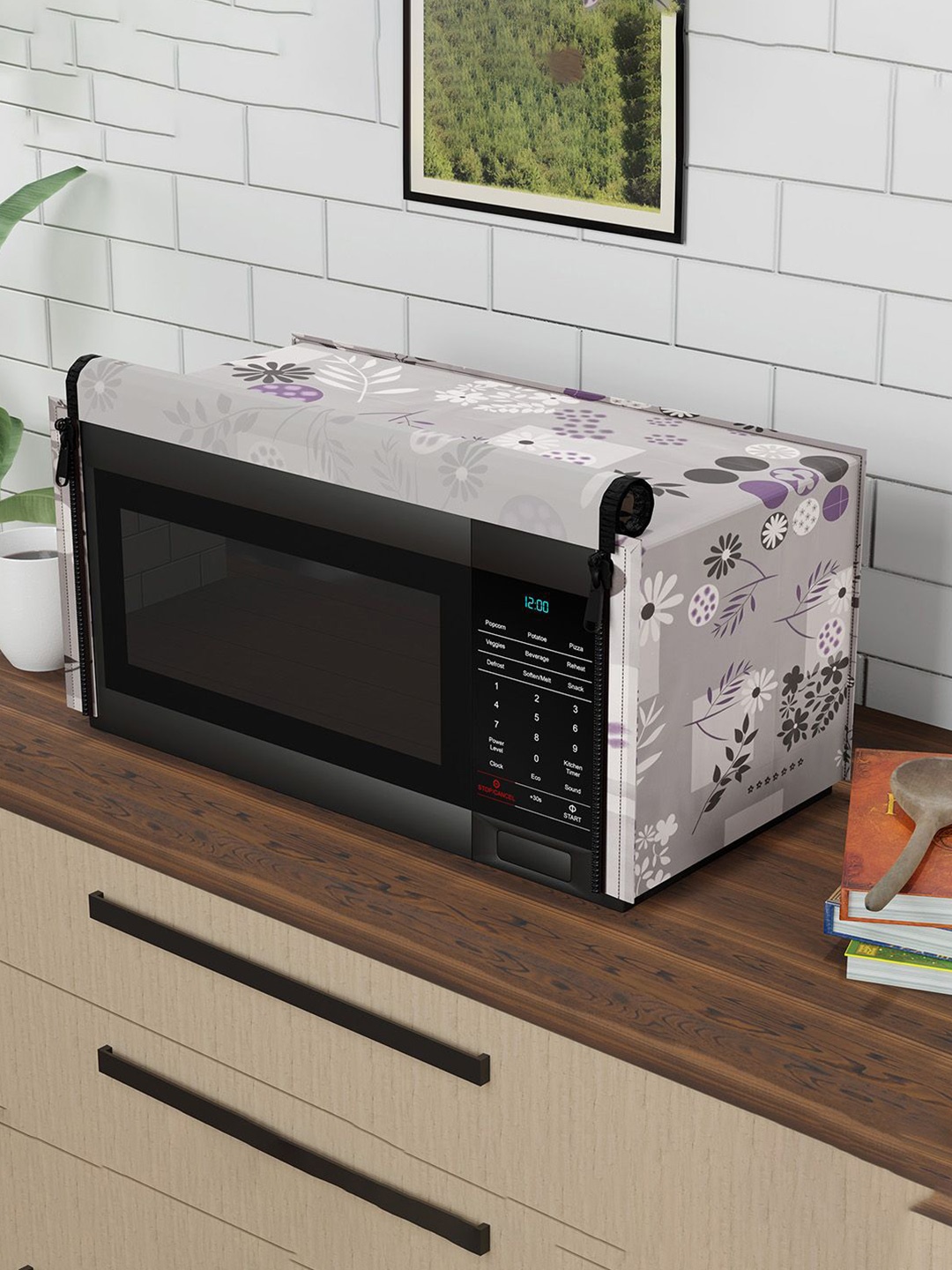 

Kuber Industries Grey & White Printed Dust Proof Microwave cover
