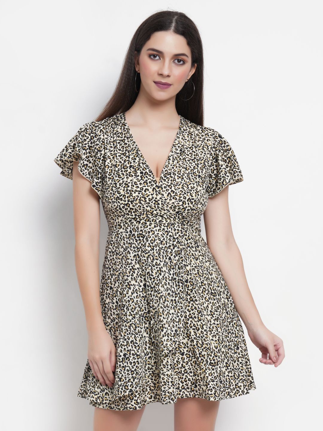 

DODO & MOA Animal Print Georgette Fit & Flare Dress, Black