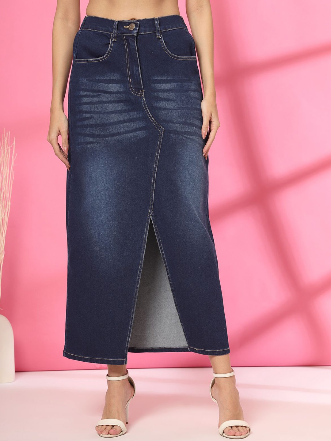 

plusS Women A-Line Denim Skirt, Blue