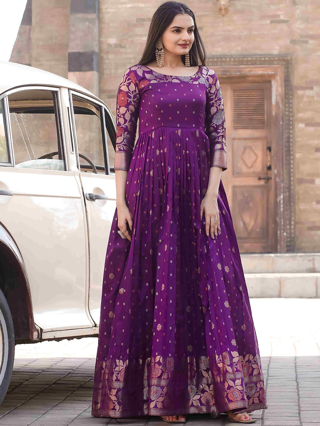 

DEVATITHI Silk Fit & Flared Ethnic Dresses, Purple