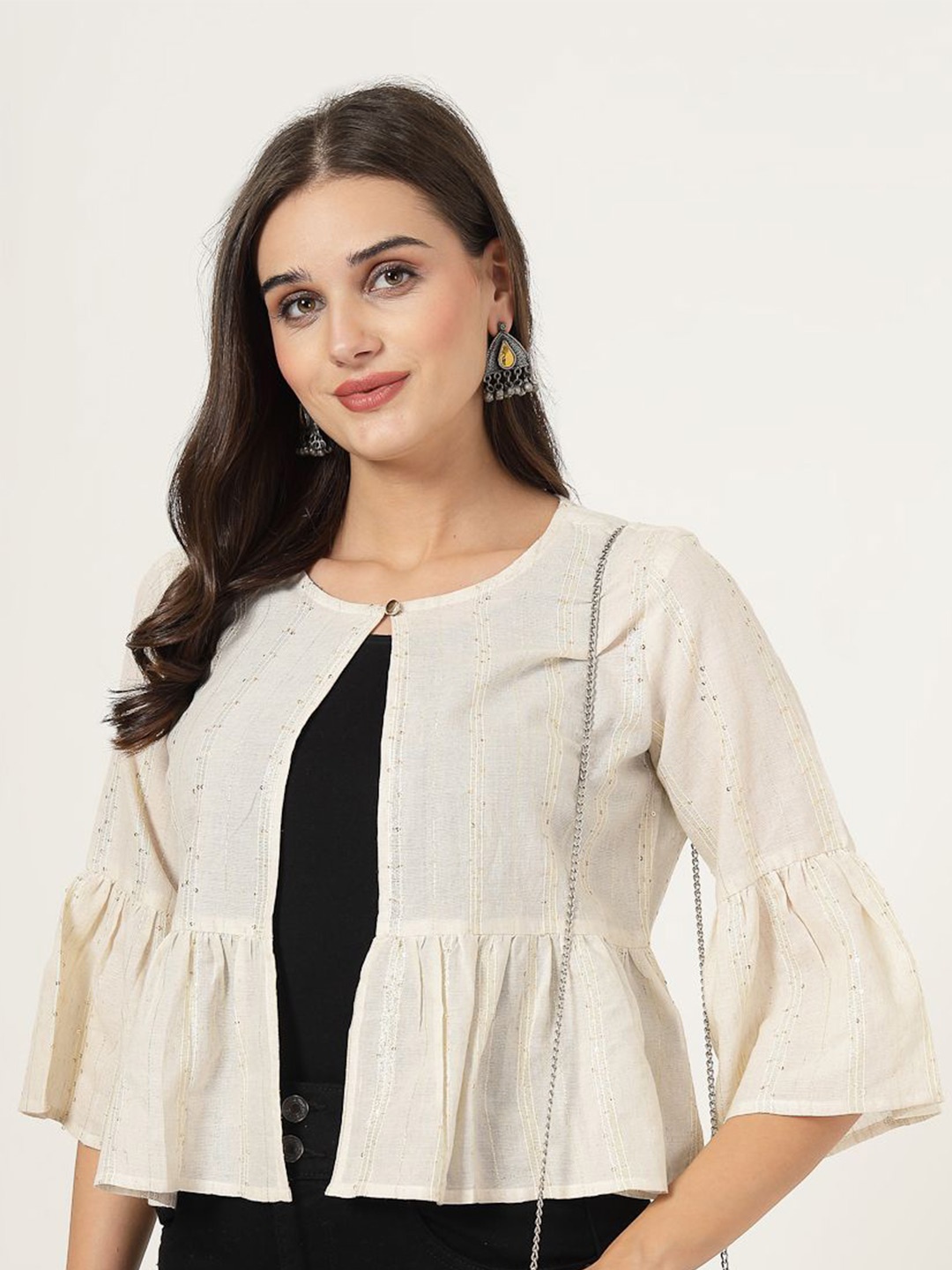 

Style Quotient Women Striped Ethnic Shrug, Beige