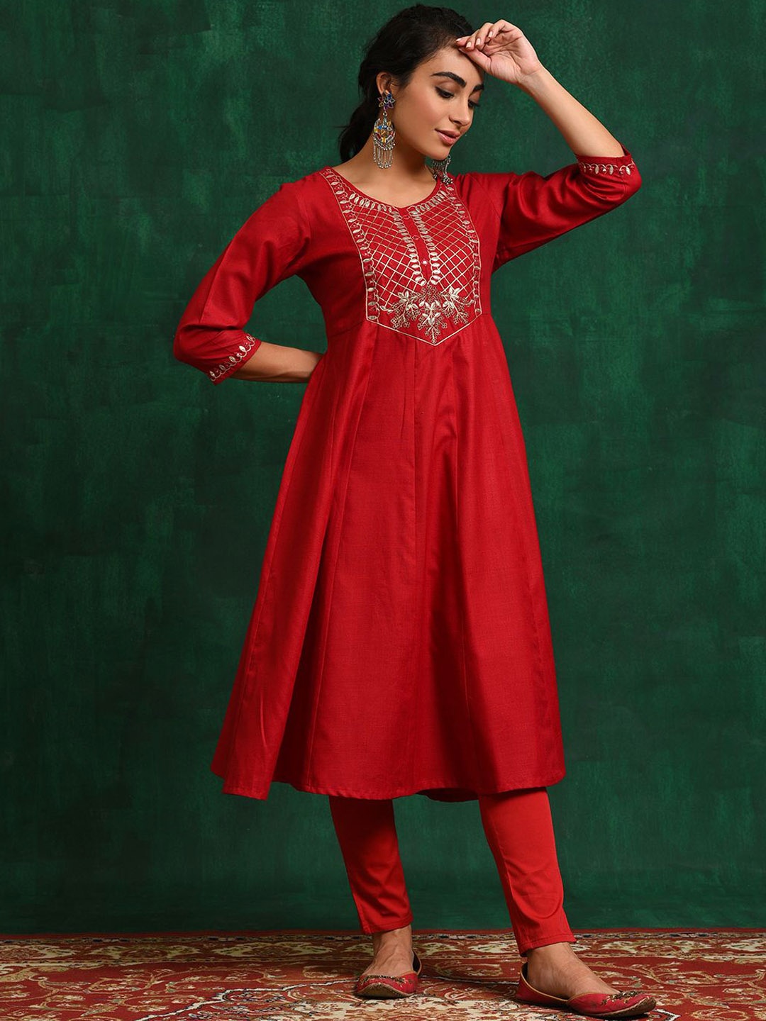 

Sangria Embroidered Ethnic Anarkali Kurta, Red