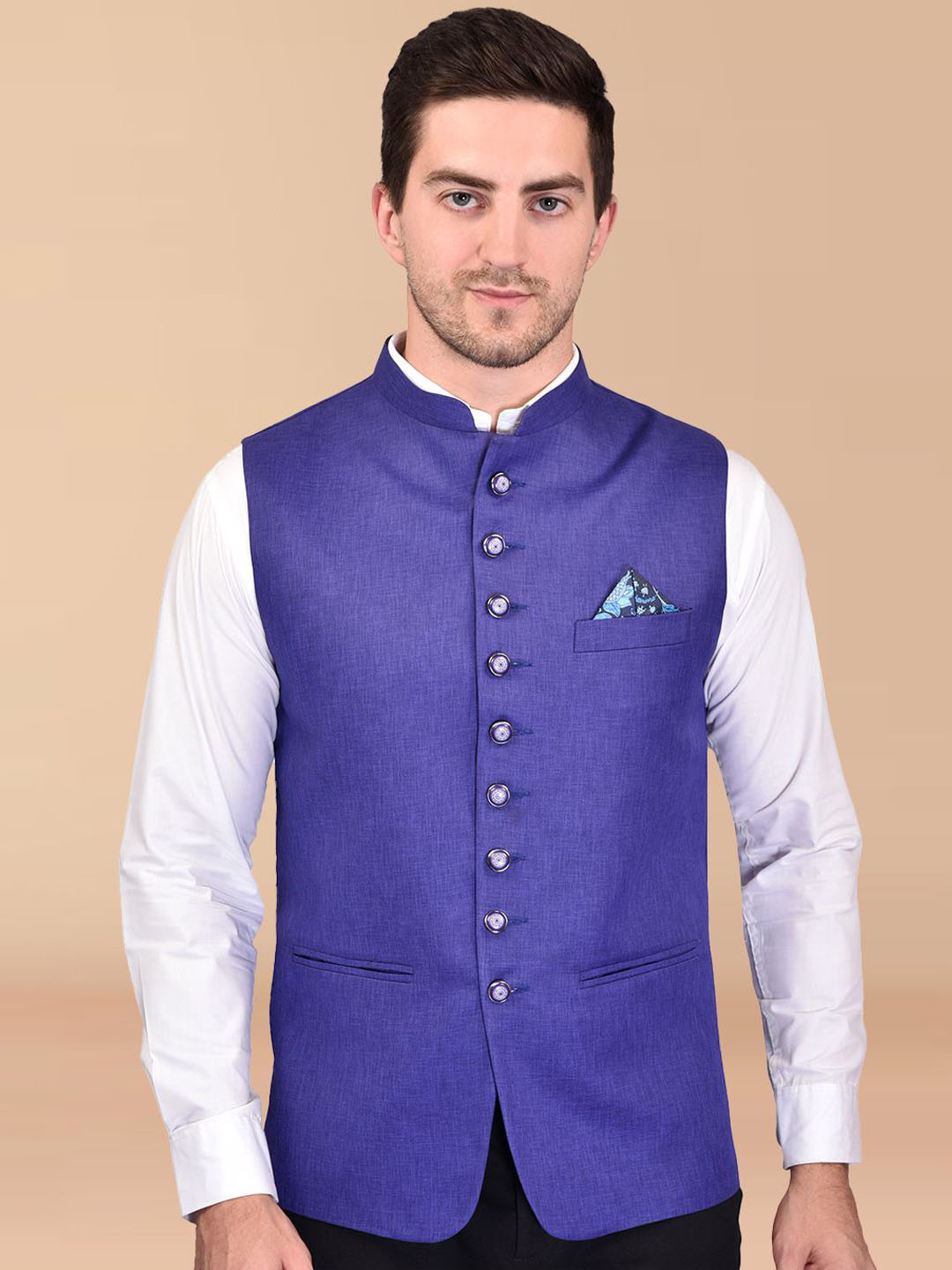 

PRINTINDIA Men Mandarin Collar Nehru Jacket, Blue