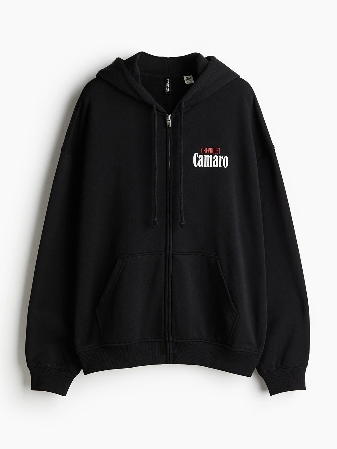 

H&M Oversized Printed Zip-Through Hoodie, Black