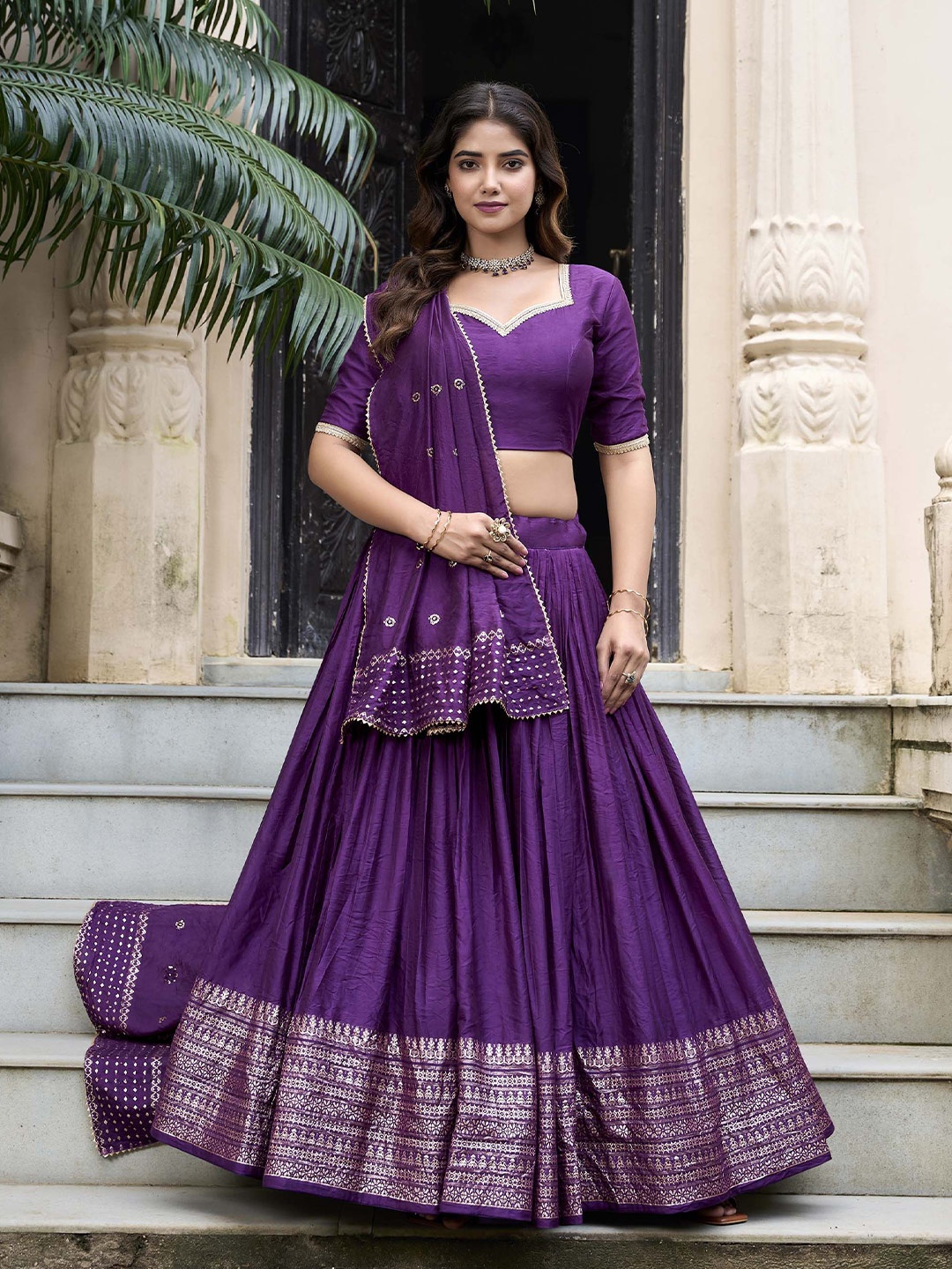 

LOOKNBOOK ART Ready to Wear Lehenga & Unstitched Blouse With Dupatta, Purple