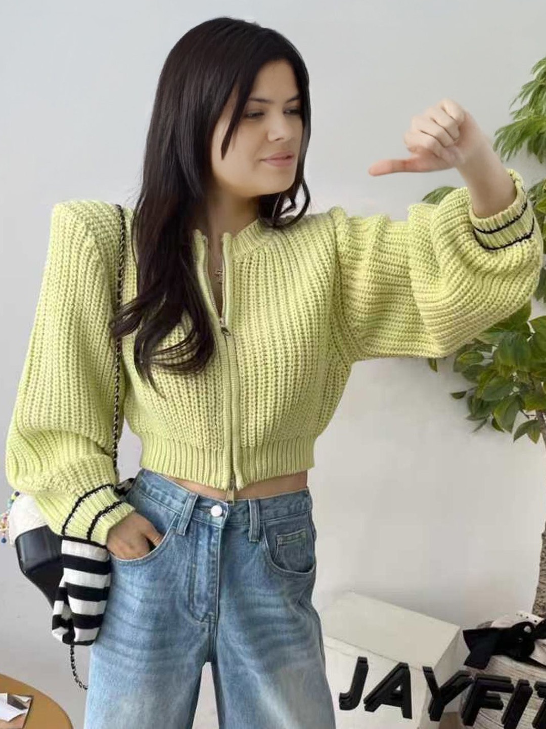

StyleCast Women Striped Polyester Crop Open Front Jacket with Patchwork, Green