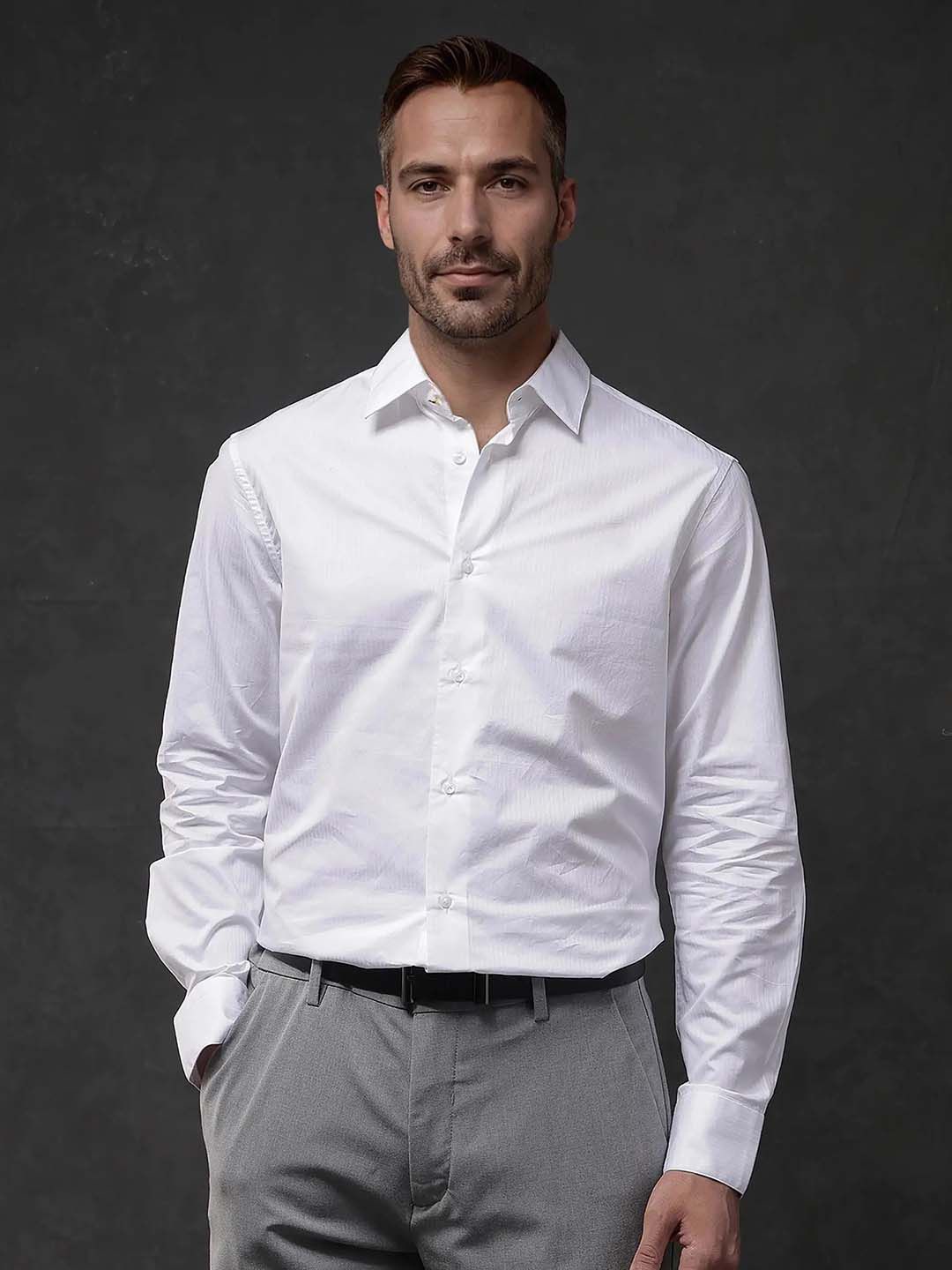 

RARE RABBIT Men Comfort Solid Cotton Formal Shirt, White