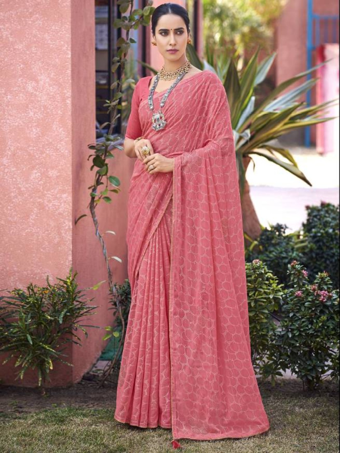 

A.V.M Prints Embellished Printed Pure Silk Saree, Pink
