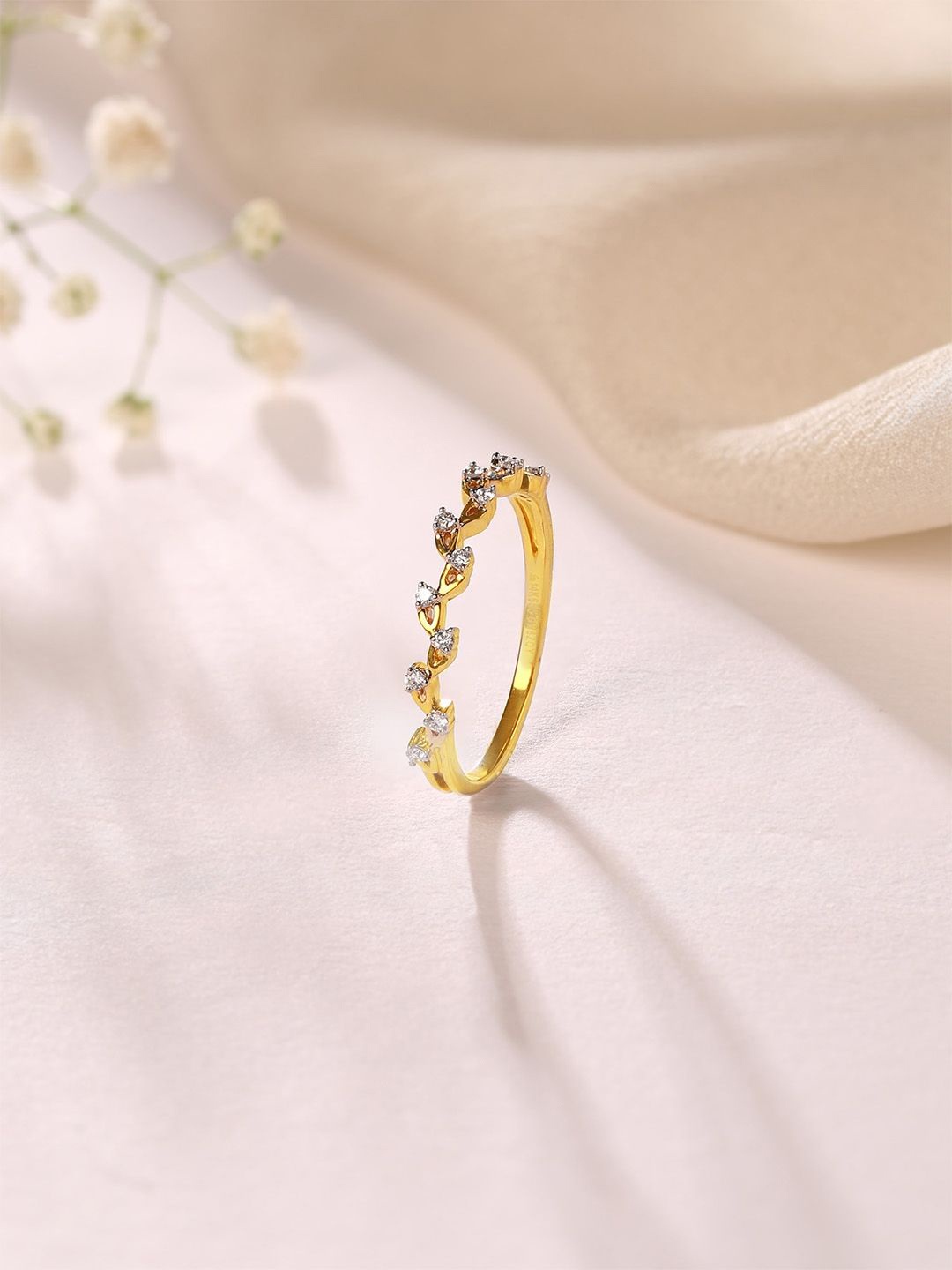 

Mia by Tanishq Whimsical Vine 14K Gold & Diamond Finger Ring-1.52 gm, Yellow