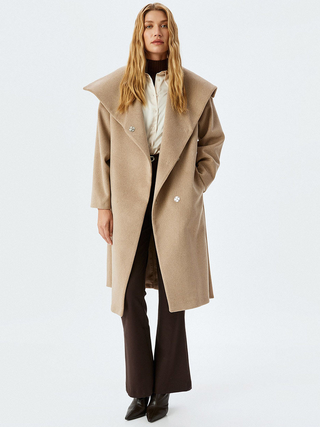 

Koton Women Spread Collar Overcoat, Grey