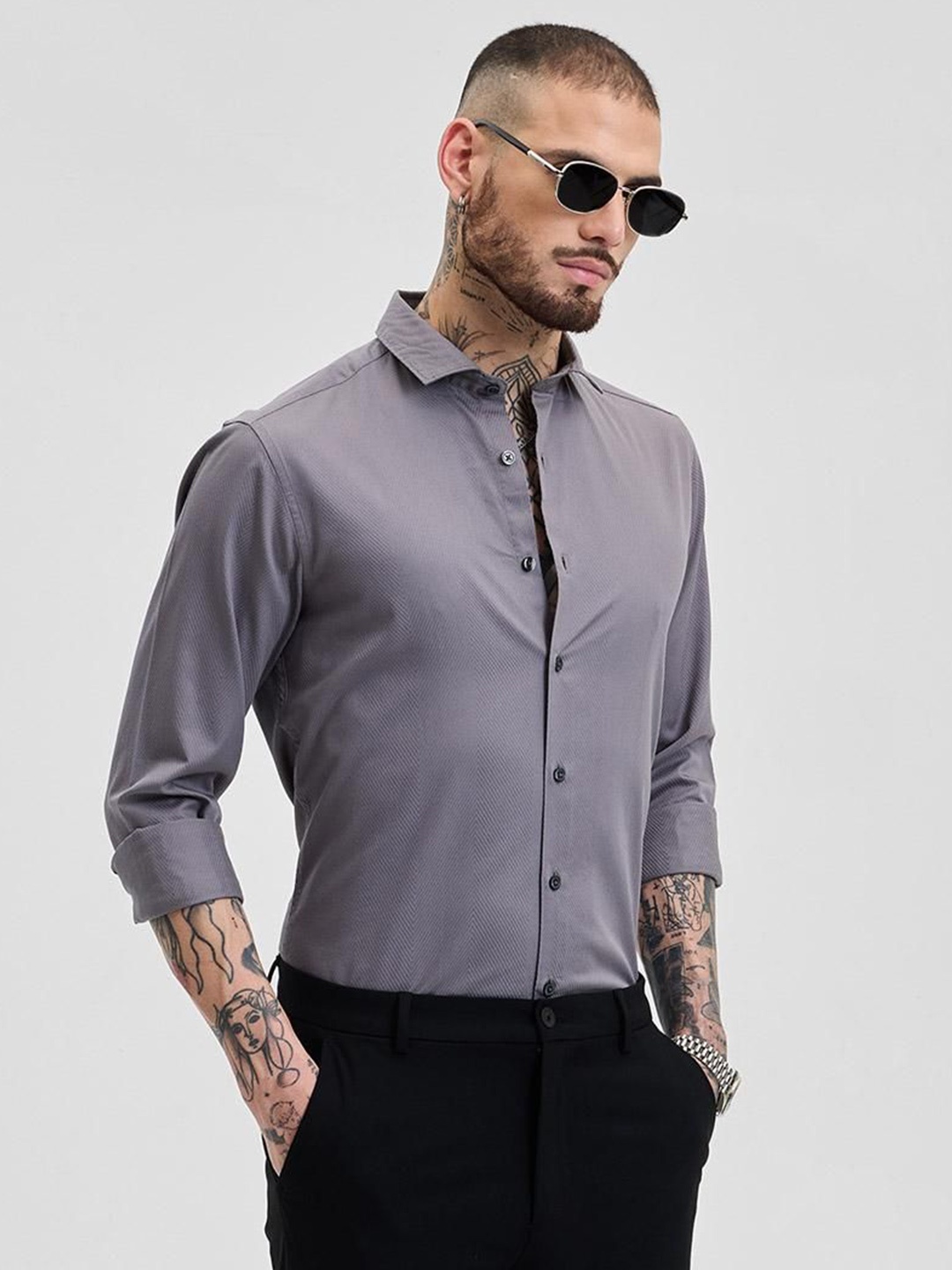 

Snitch Men Smart Slim Fit Opaque Formal Shirt, Grey