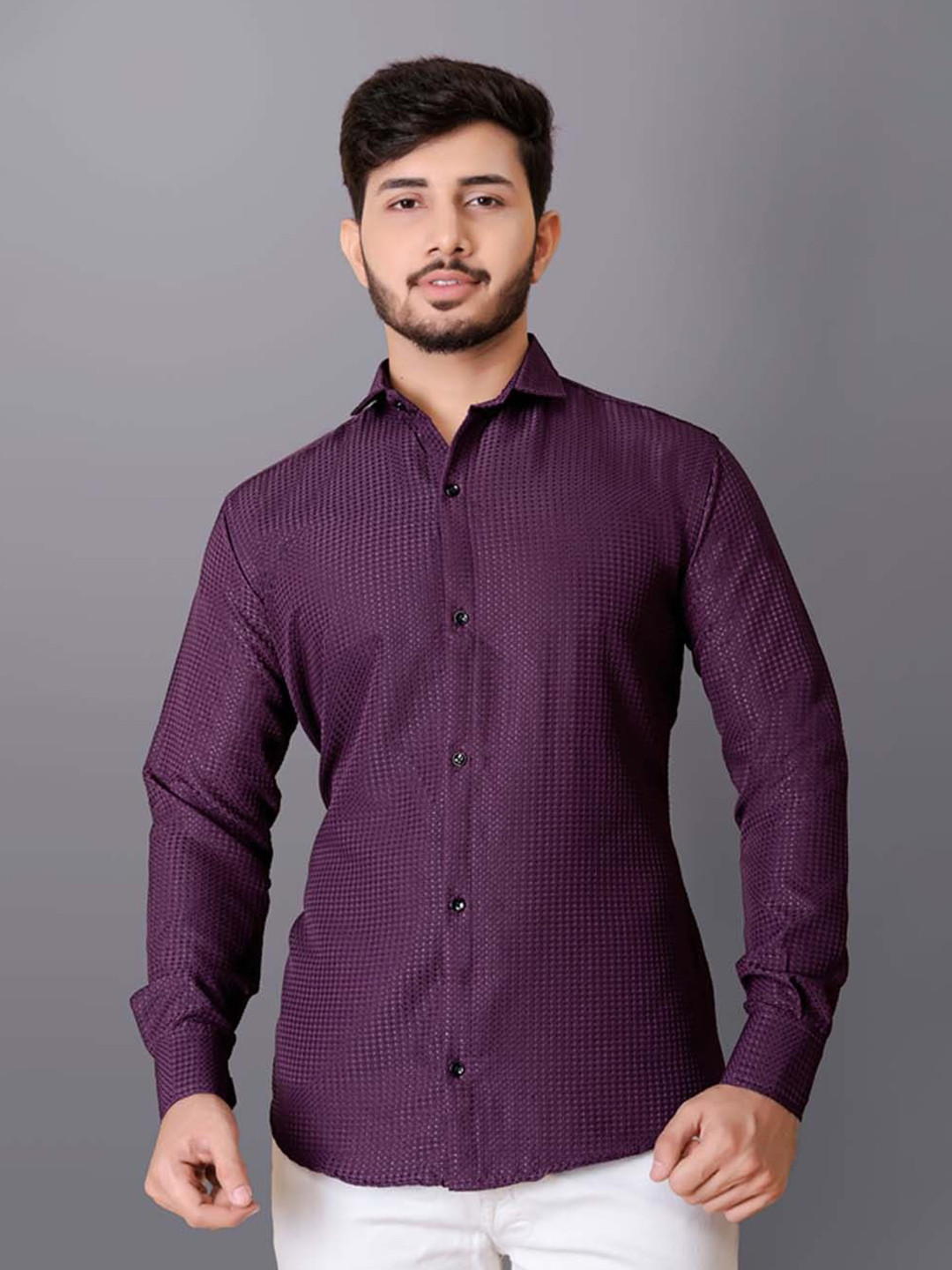 

WILNERCROWN Men Classic Opaque Casual Shirt, Purple