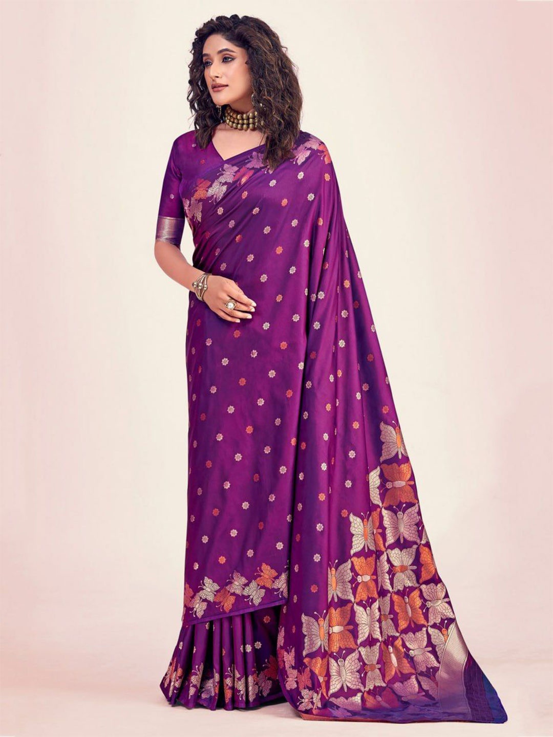 

KALINI Ethnic Motifs Silk Blend Banarasi Saree, Magenta