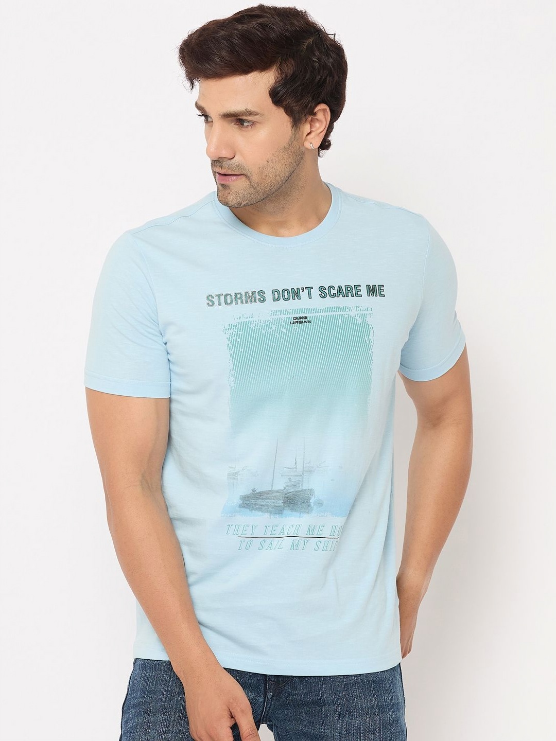 

Duke Men Graphic Printed Round Neck Cotton T-shirt, Sea green