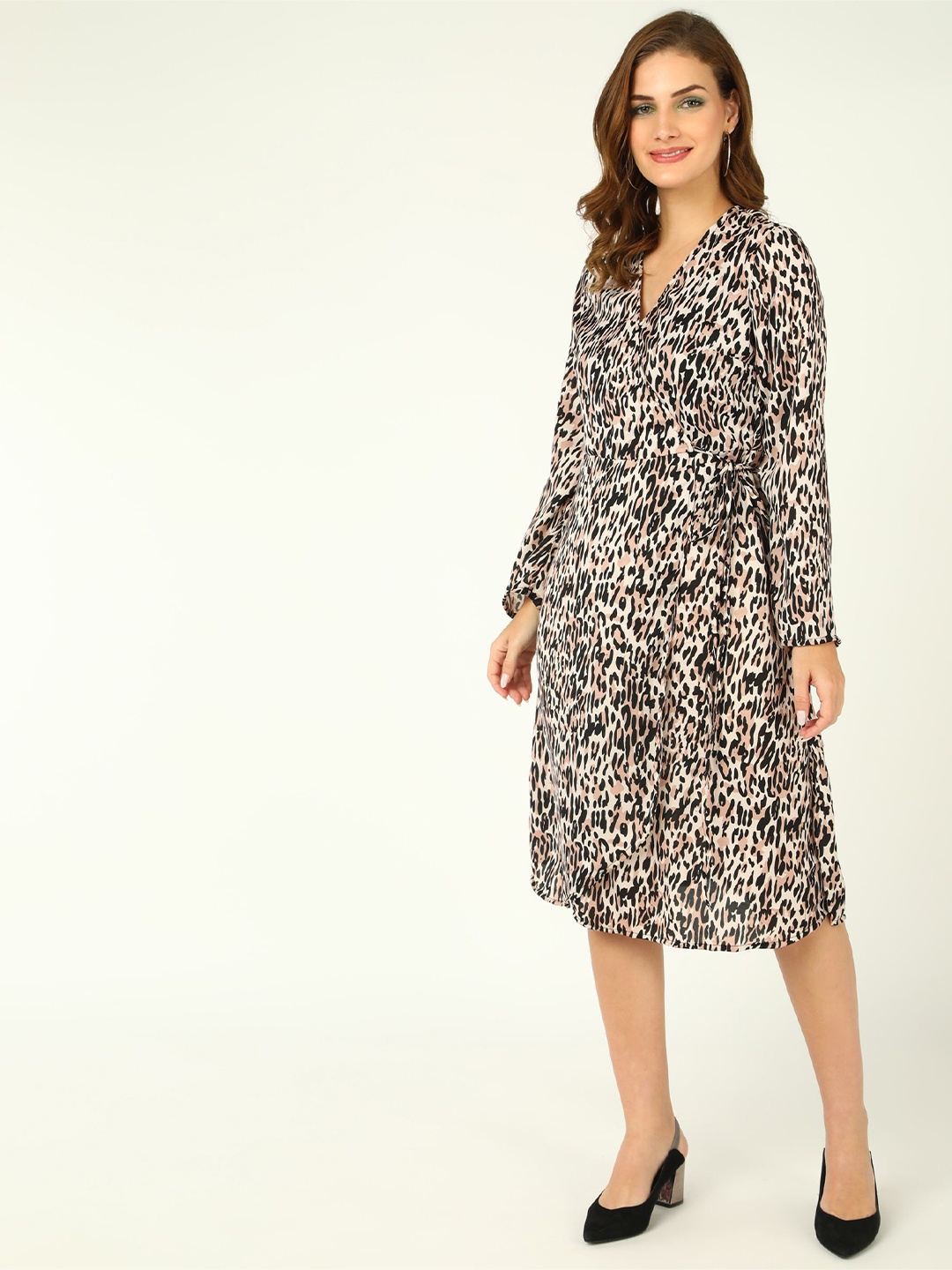 

DODO & MOA Animal Print Georgette A-Line Midi Dress, Black