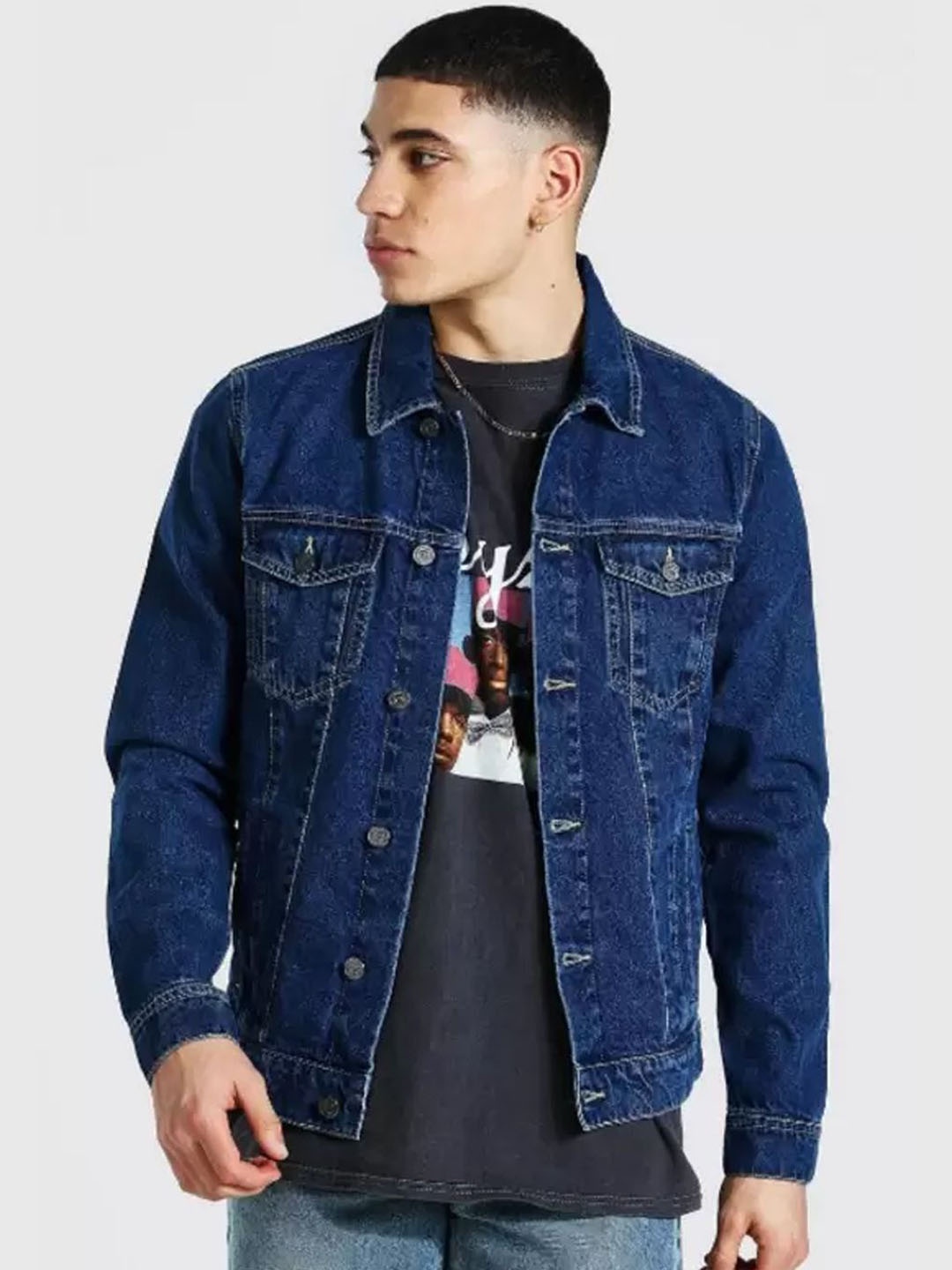 

MASTERLY WEFT Men Washed Outdoor Denim Jacket with Embroidered, Blue