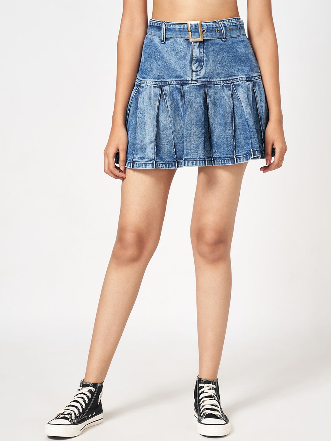 

People Women Denim A-Line Pure Cotton Mini Skirt, Blue