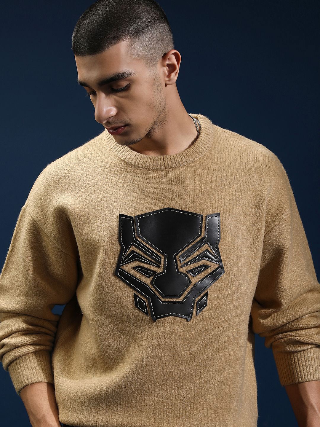 

HIGHLANDER Marvel Black Panther Men Cable Knit Pullover, Tan