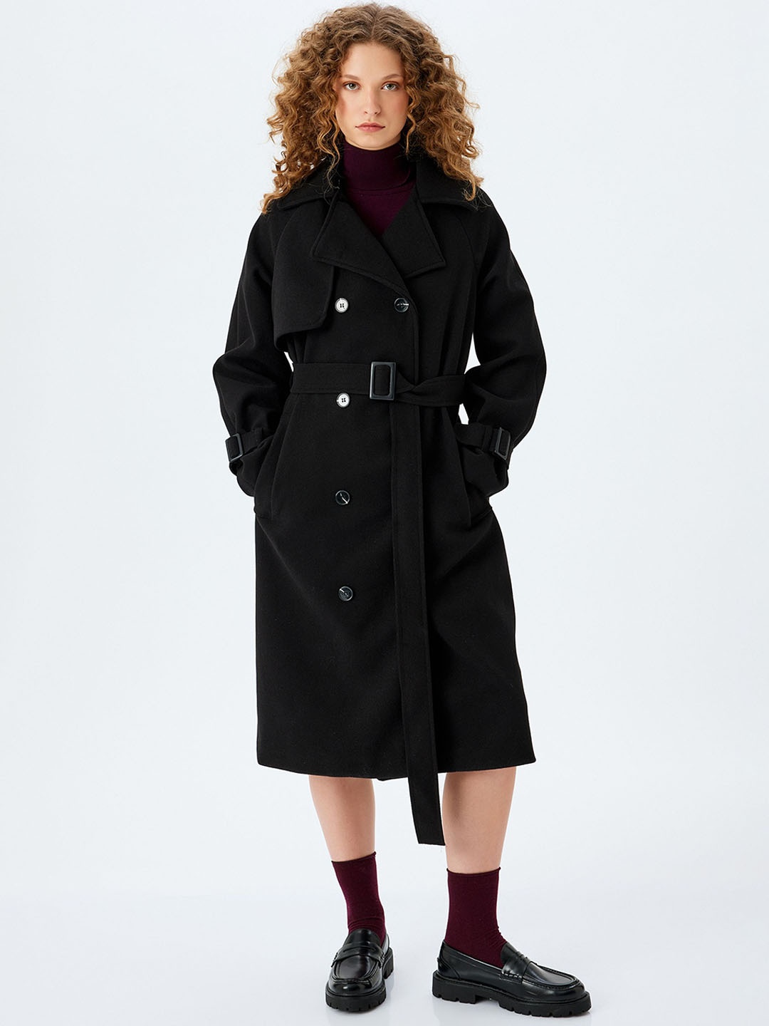 

Koton Notched Lapel Collar Coat, Black