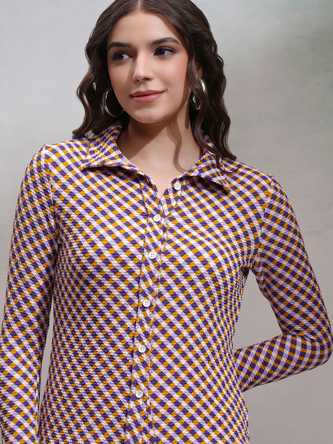 

Tokyo Talkies Women Opaque Checked Casual Shirt, Purple