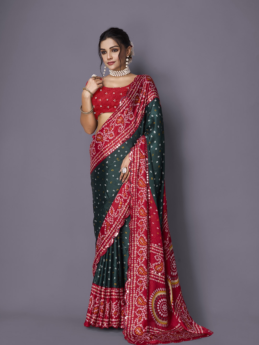 

A.V.M Prints Bandhani Art Silk Saree, Green