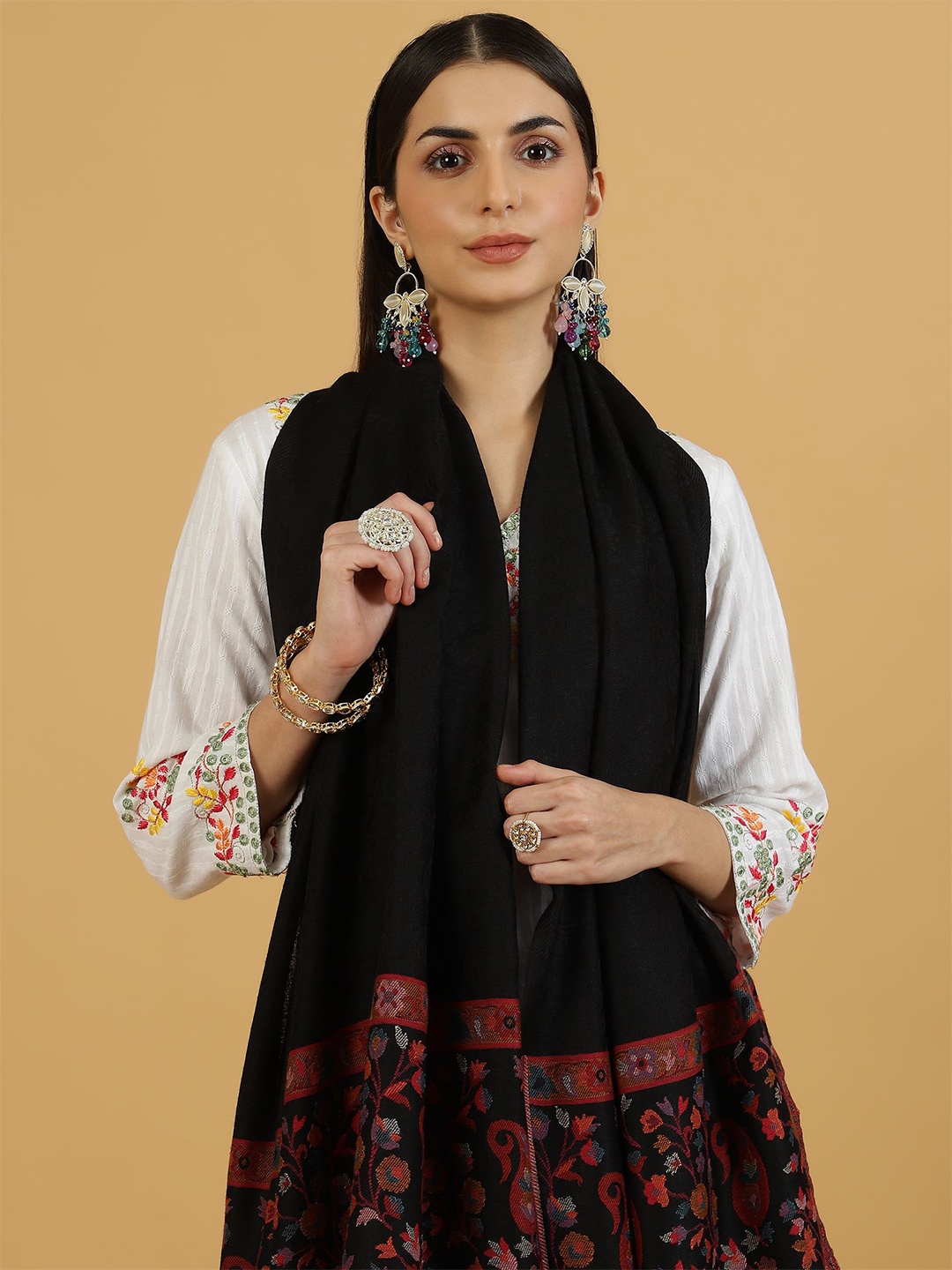 

La Vastraa Floral Woven Design Shawl, Black