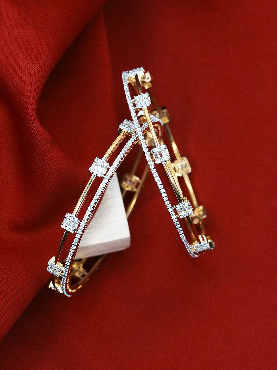 

Zevarly Set Of 2 Gold-Plated CZ Studded Bangles