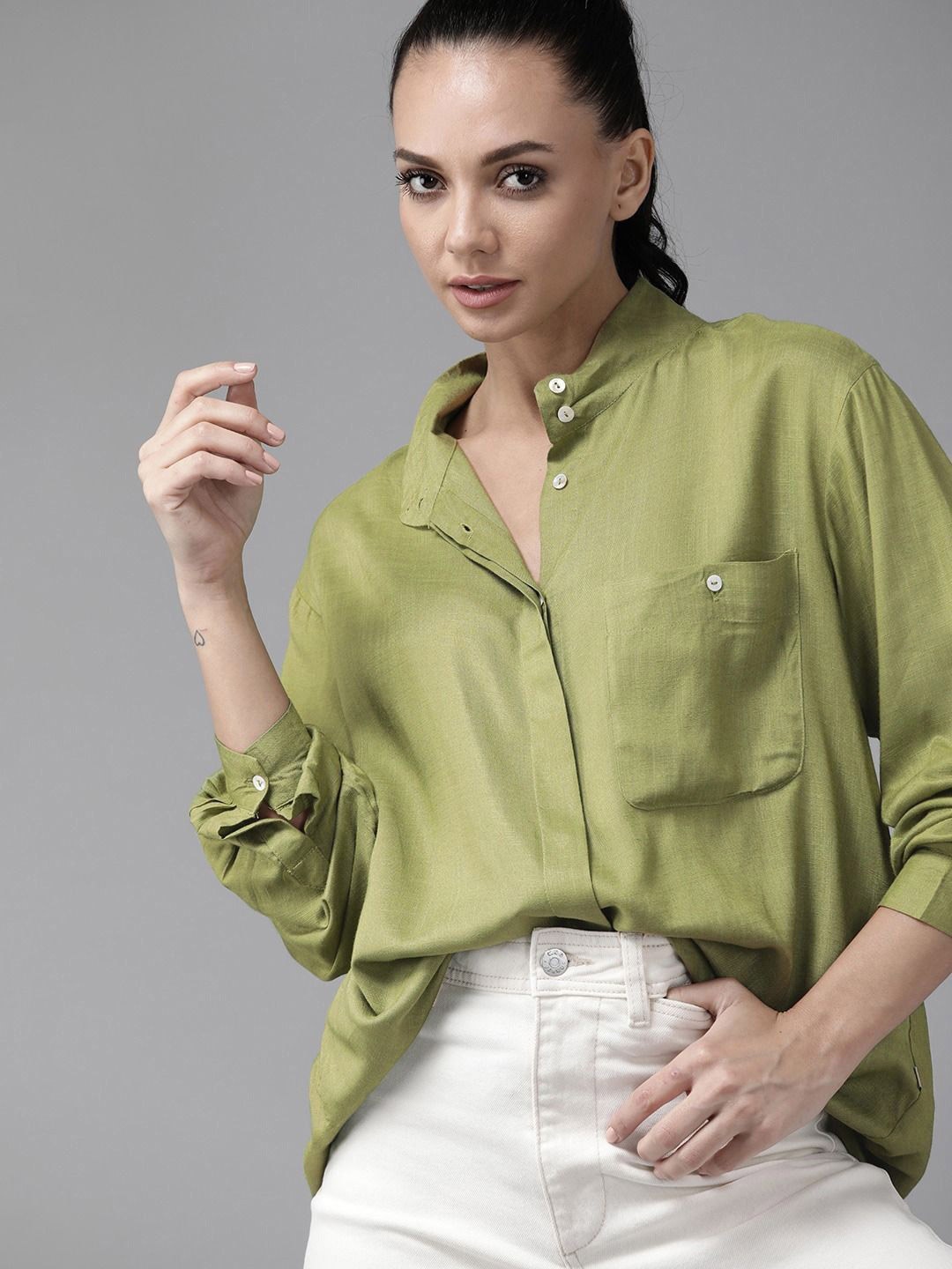 

Fab Star Women Classic Opaque Casual Shirt, Green