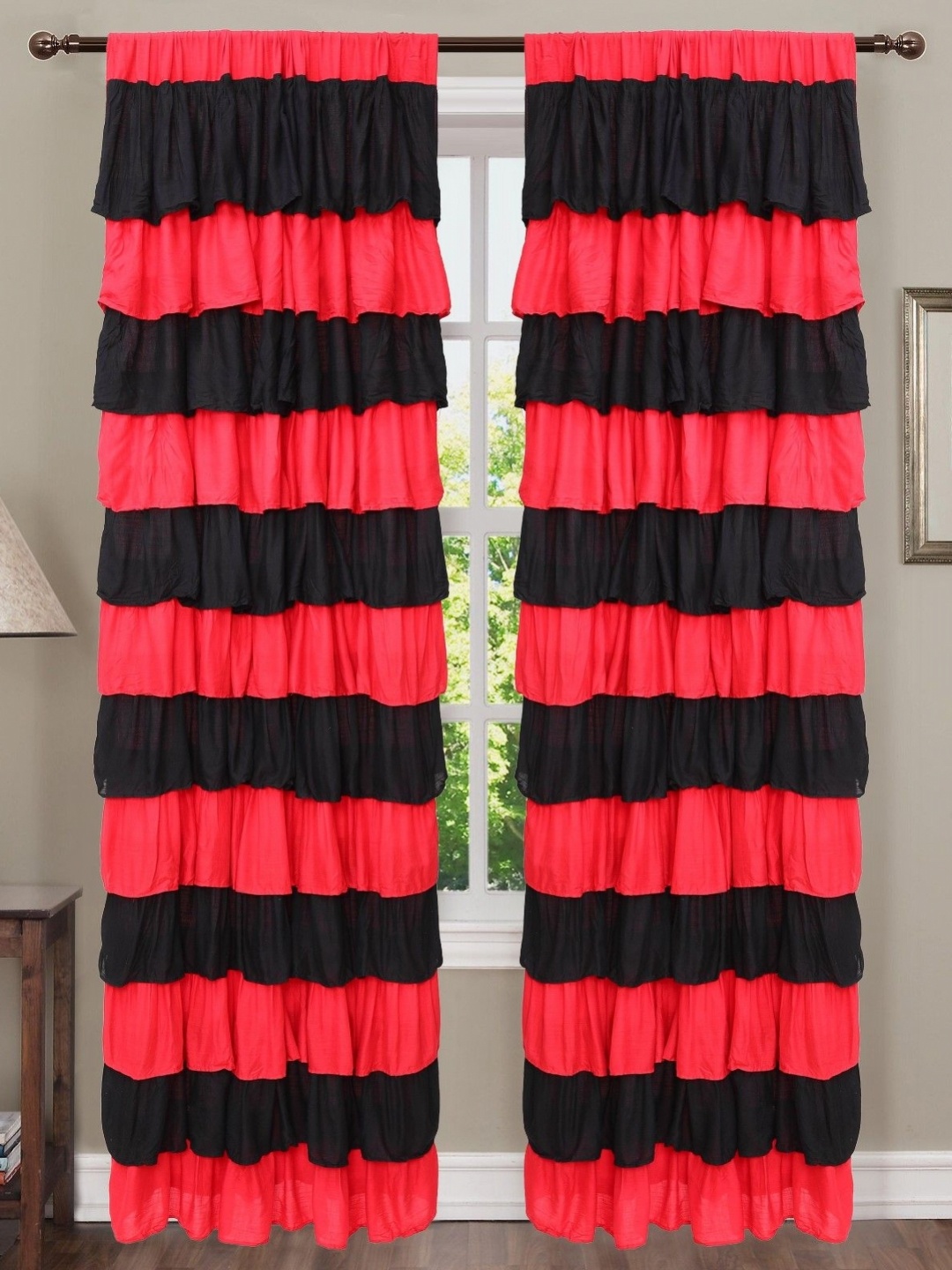 

Dekor World Red & Black 2 Pieces Window Curtain