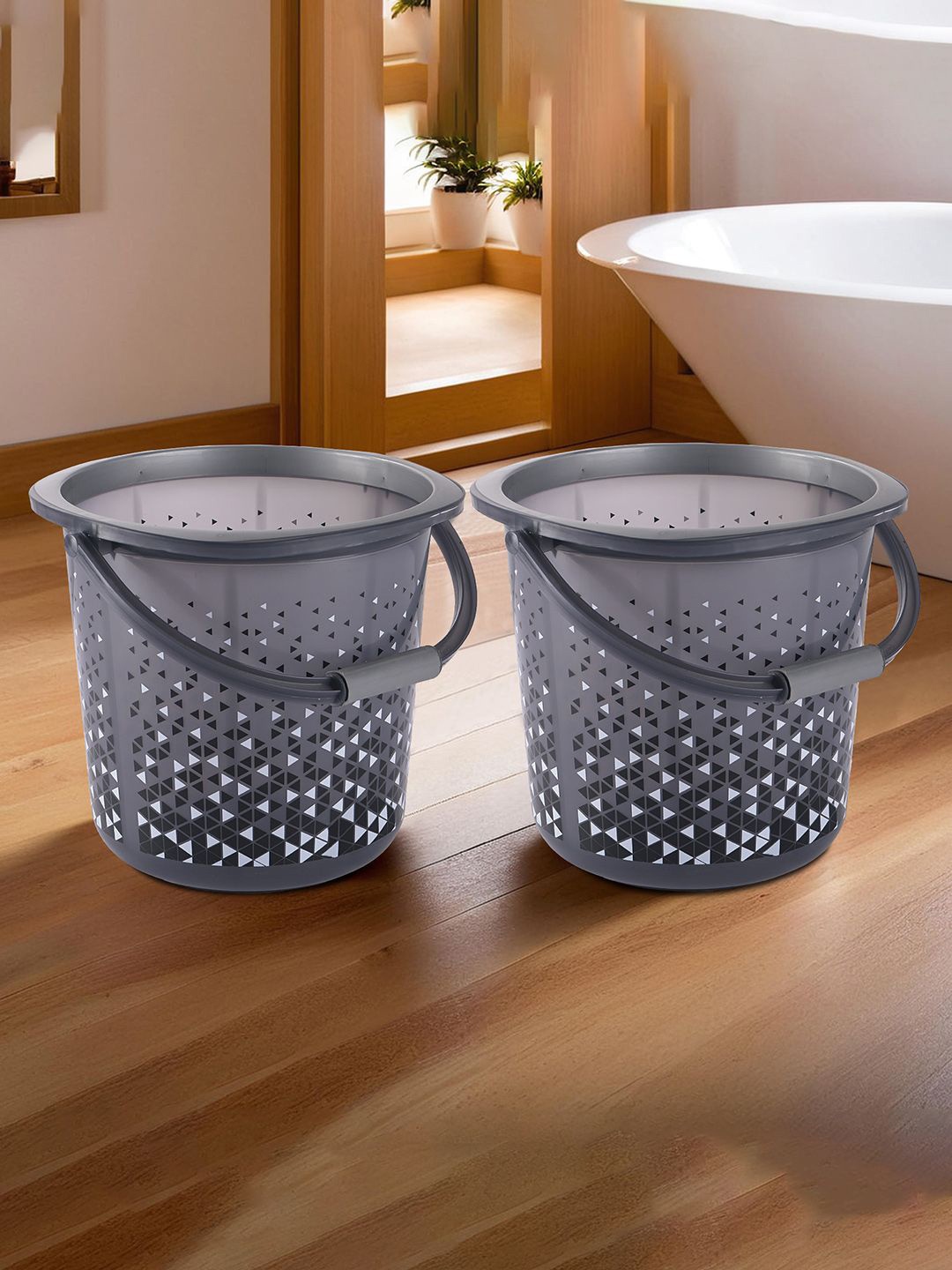 

Kuber Industries Black & White 2 Pieces Geometric Printed Bath Buckets-18 Litres