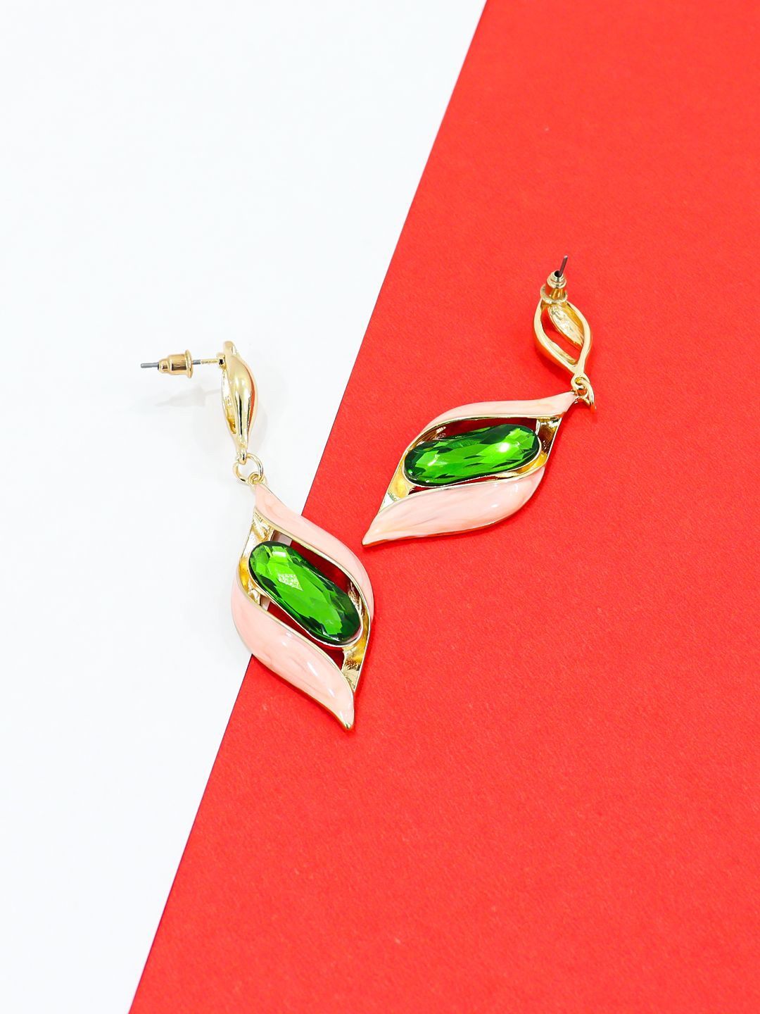 

Krelin Gold Plated Rhinestone Contemporary Drop Earrings, Peach