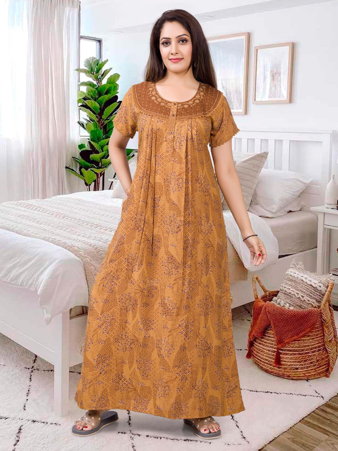 

EliteZilla Printed Maxi Nightdress, Brown